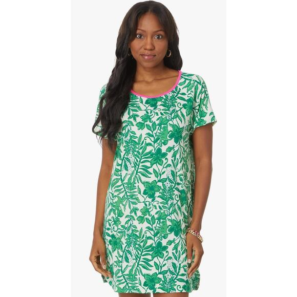 S Lilly Pulitzer Green Print Margene PJ Short Sleeved Sleep Dress - Picture 1 of 4